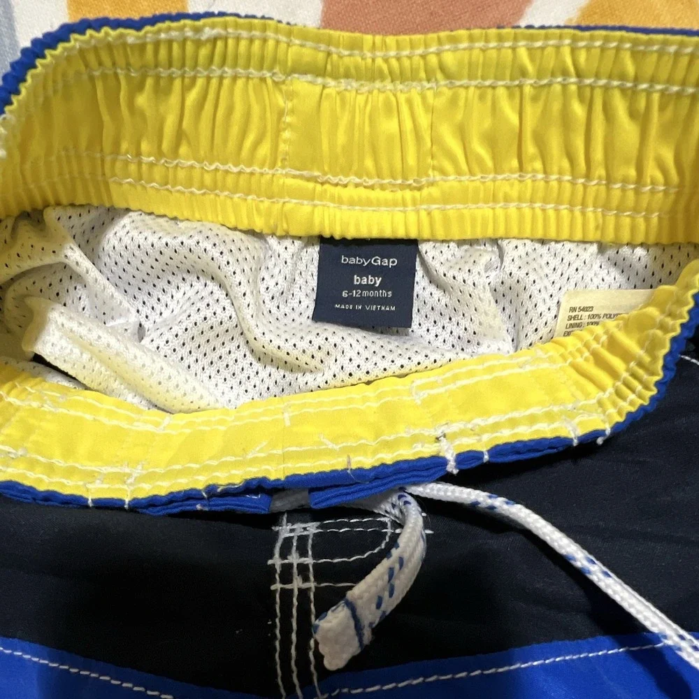 babyGap Boys Swim Trunks Colorblock Blue Black Yellow 6-12M Lined Drawstring